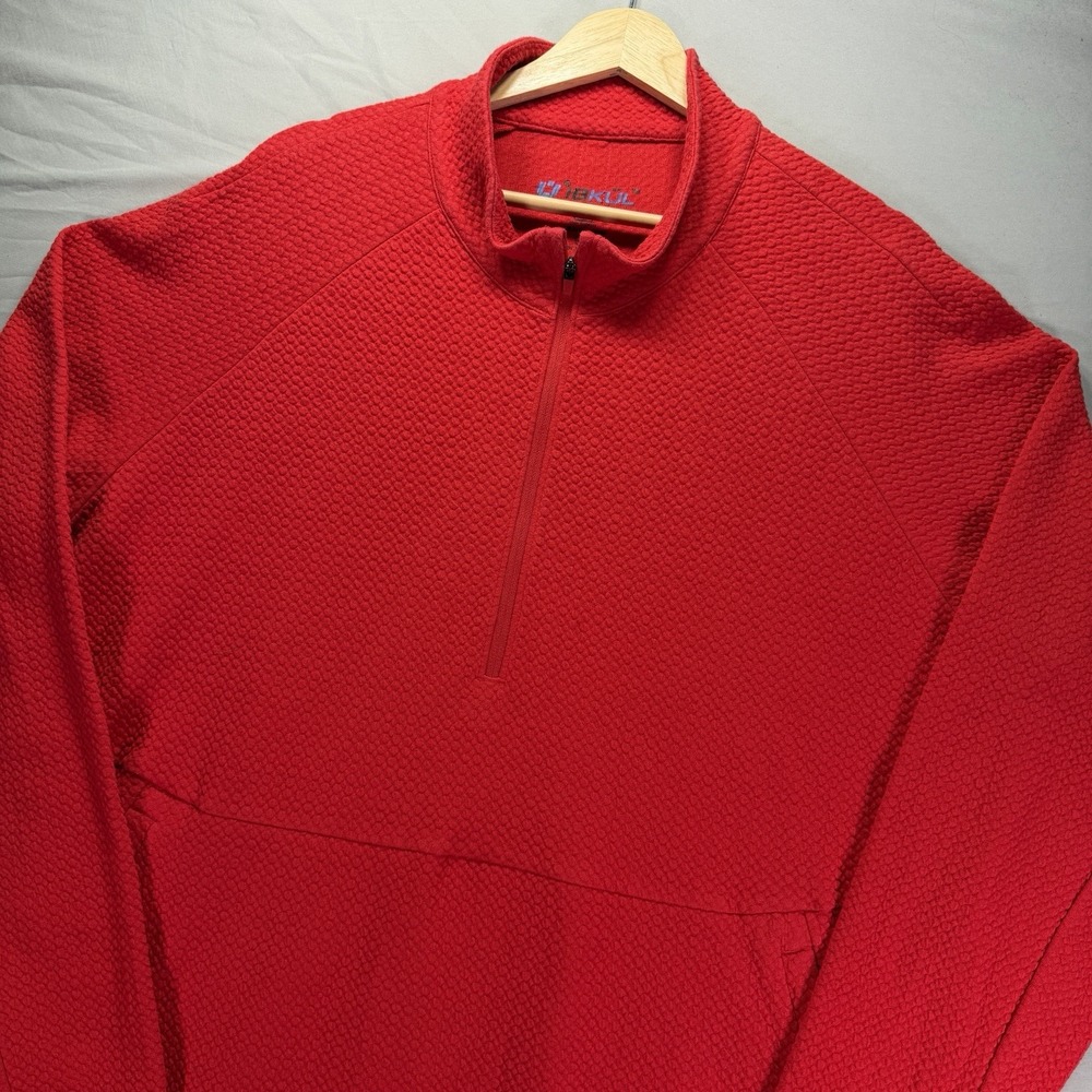 IBKUL 1/4 Zip Mens XL Textured Red Knit Pullover Long Sleeve Golf Sweater Jacket